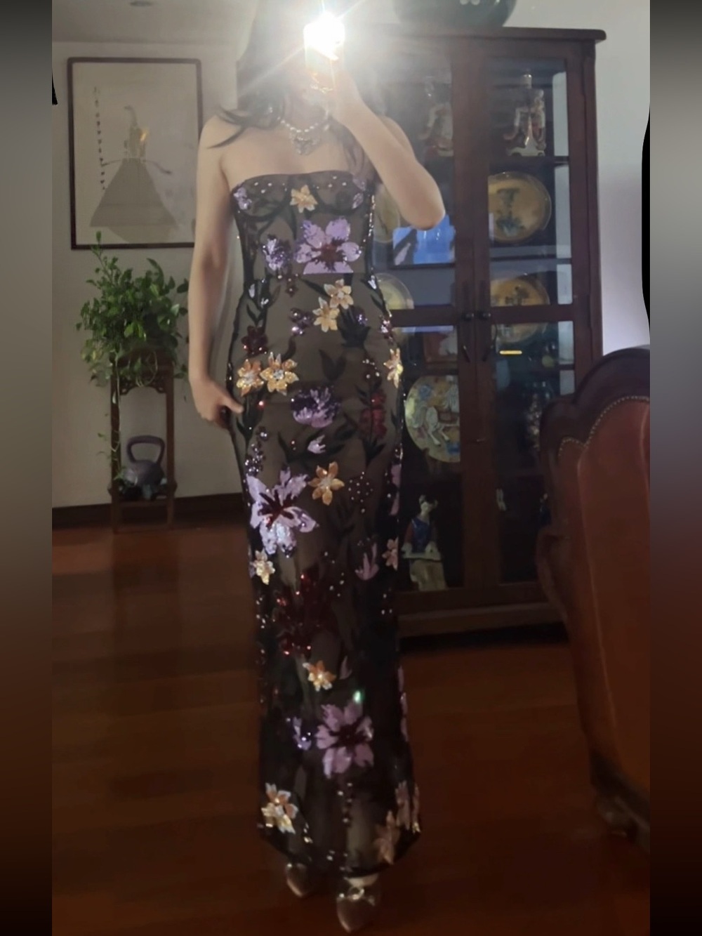 Bronx and Banco Dahlia Sequin Maxi Dress in Purple Multi XS NWOT